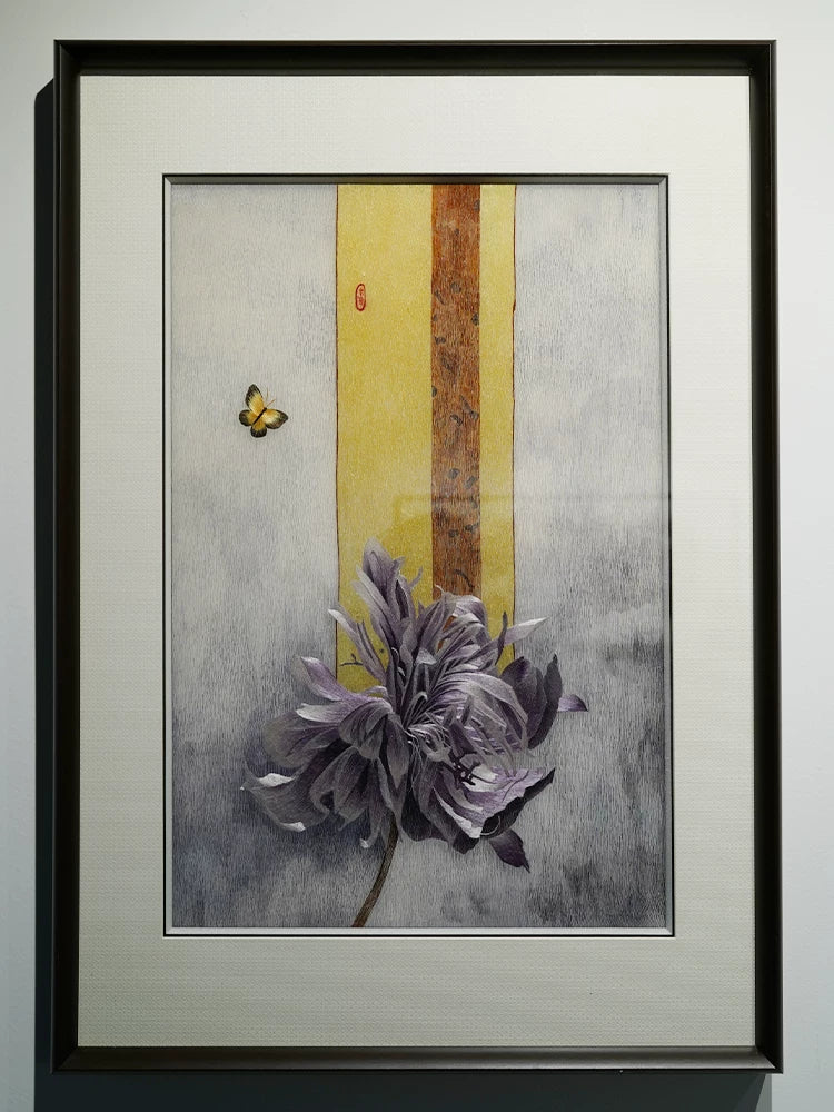 Purple Lotus Charm-3-Panel Embroidered Wall Decor