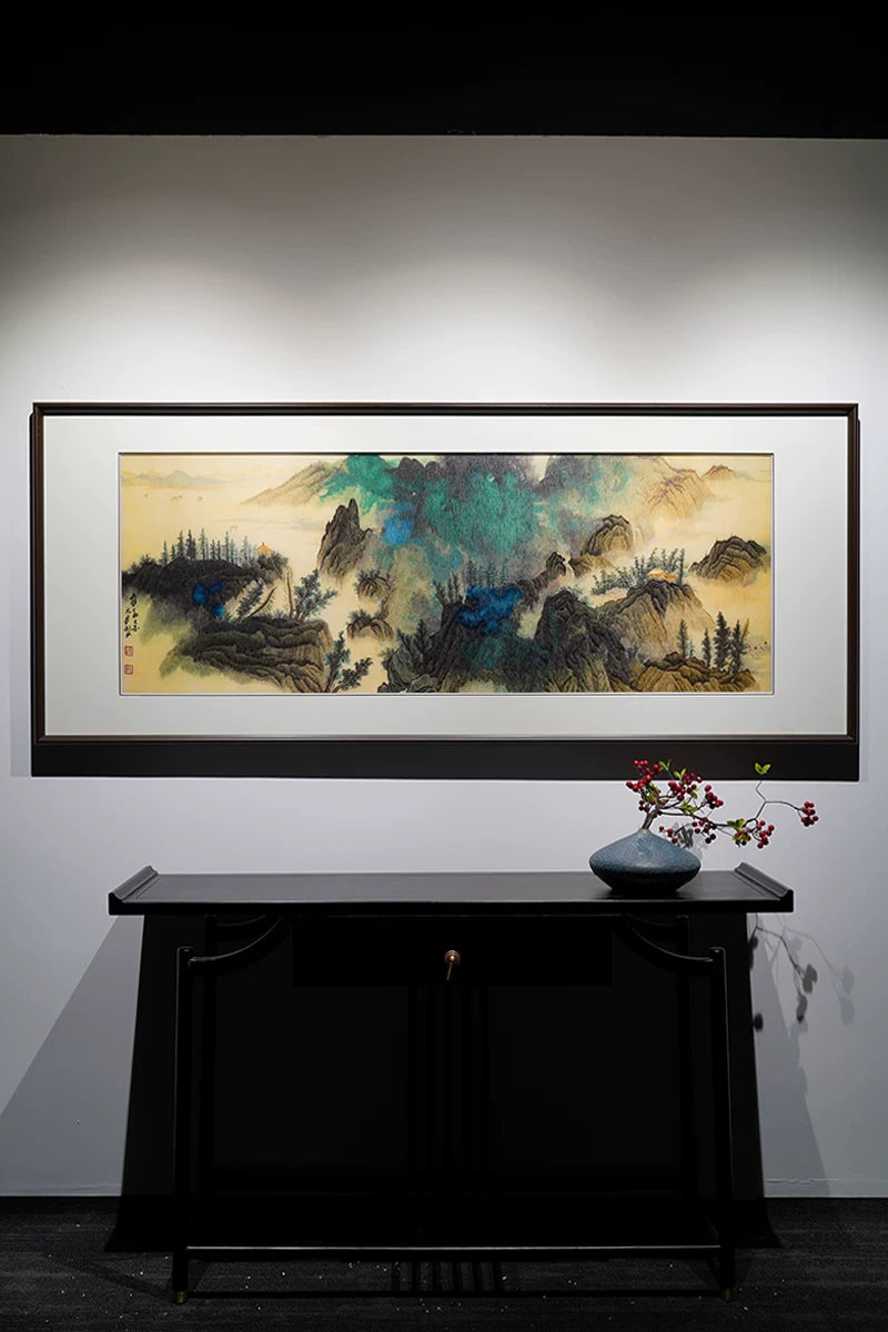 Jade‑Ridge Cloud‑Mist‑Horizontal Framed Wall Piece