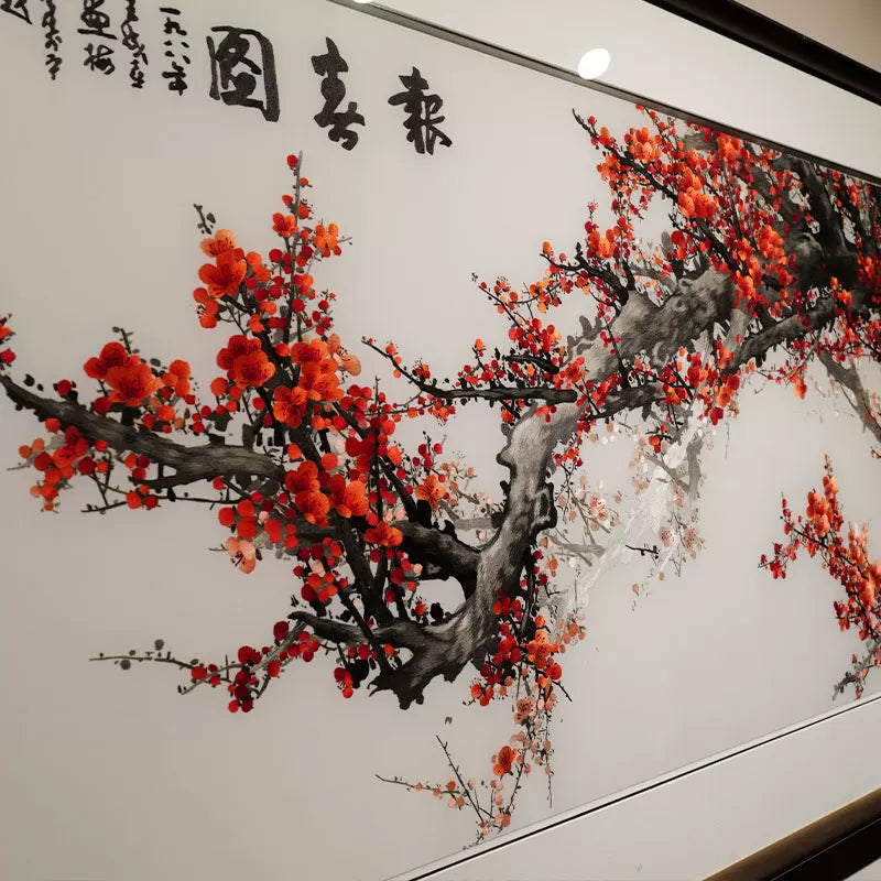 Chinese Silk Embroidery Plum Flower Wall Painting