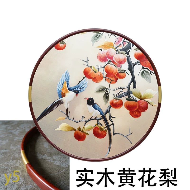 Round-Framed Suzhou Embroidery Persimmon Wall Hanging, Auspicious Chinese Art