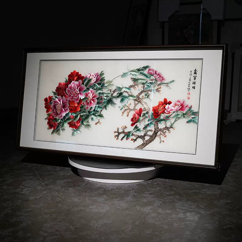 Silk Embroidery Chinese Peony Flower Wall Decor