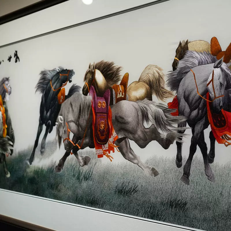 Silk Embroidery Eight Horses Prosperity Decor