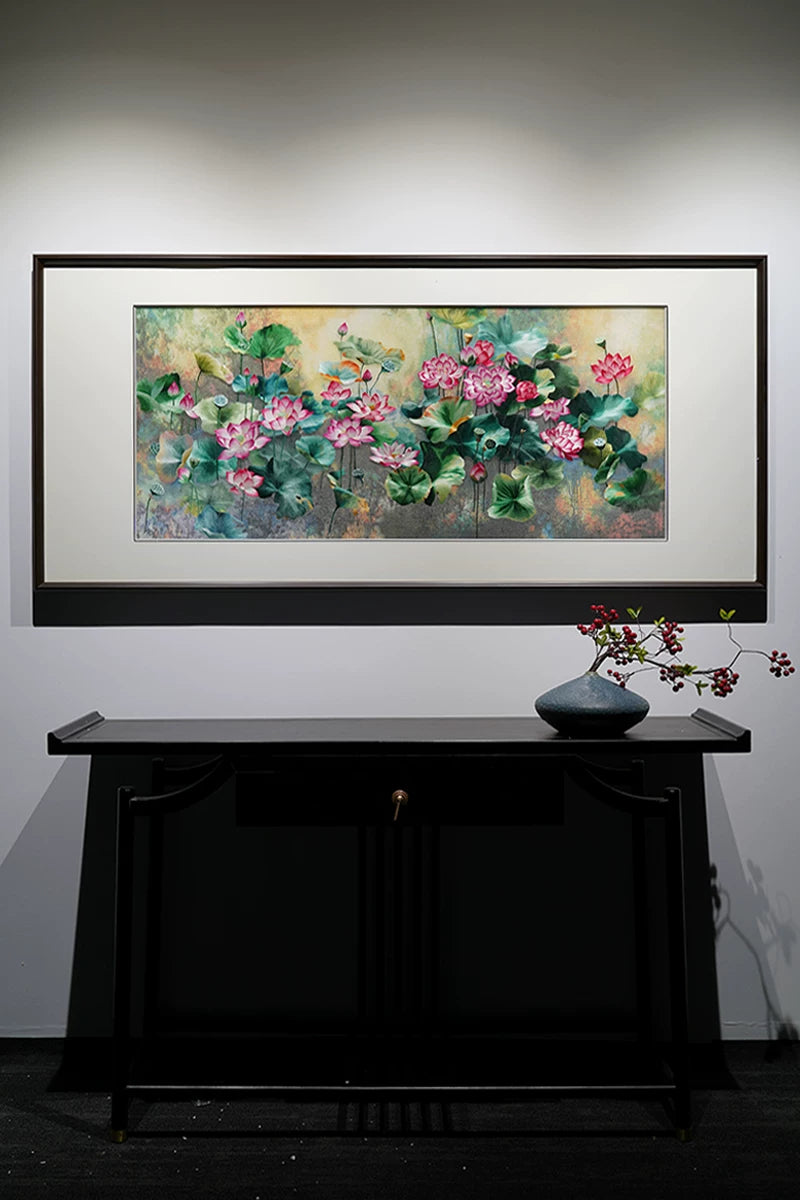 Lotus Pond Charm-Horizontal Suzhou Embroidery Wall Decor