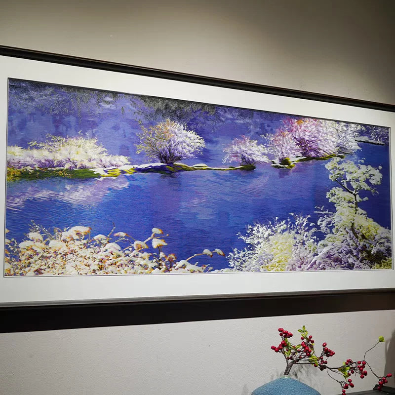 Lakeside Flower Scenery Hand Embroidery