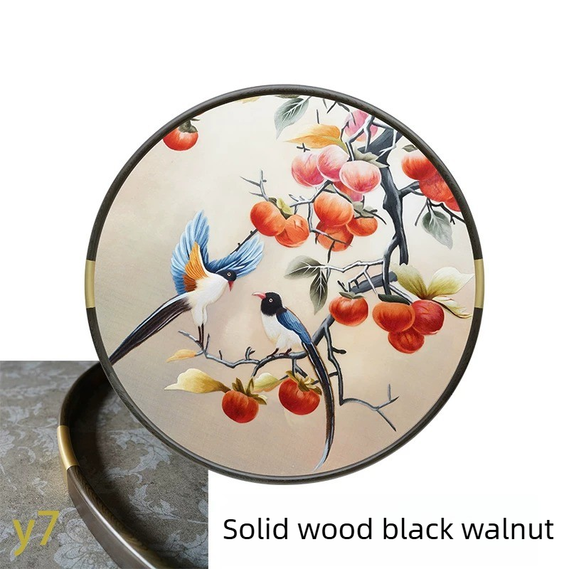 Round-Framed Suzhou Embroidery Persimmon Wall Hanging, Auspicious Chinese Art