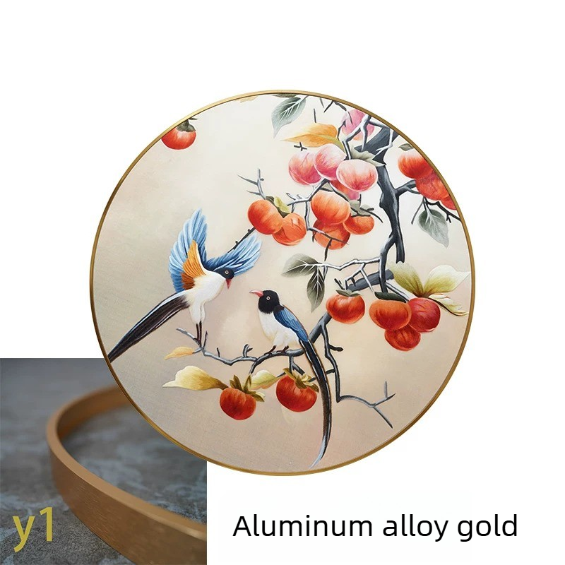 Round-Framed Suzhou Embroidery Persimmon Wall Hanging, Auspicious Chinese Art