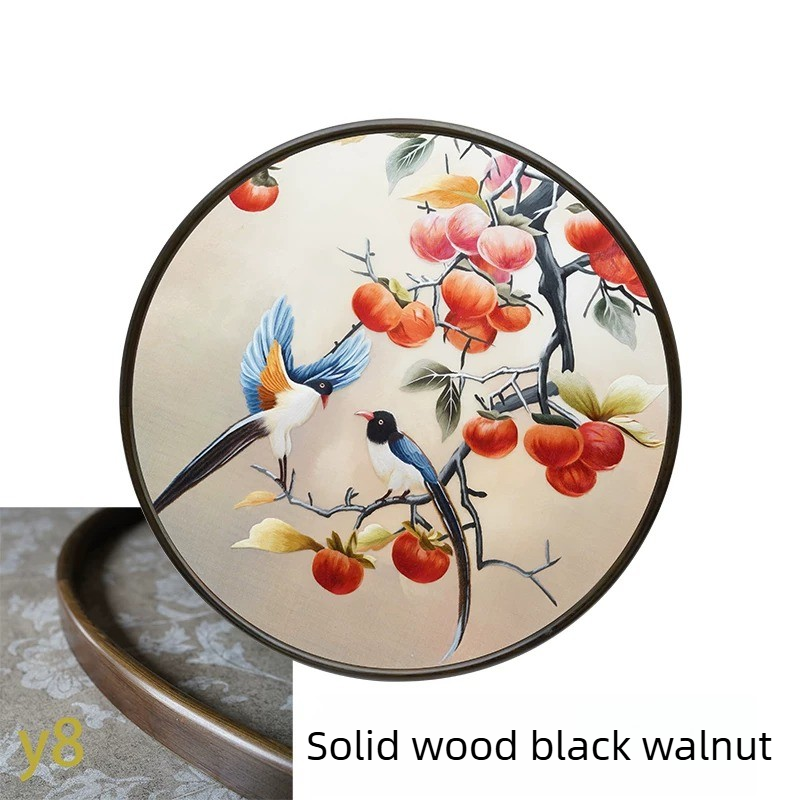 Round-Framed Suzhou Embroidery Persimmon Wall Hanging, Auspicious Chinese Art