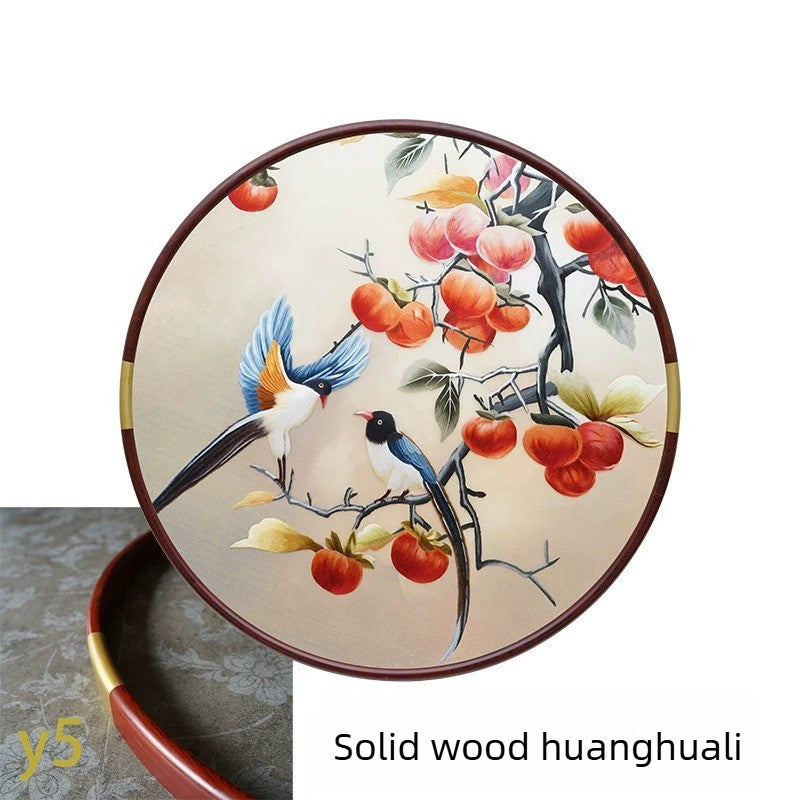 Round-Framed Suzhou Embroidery Persimmon Wall Hanging, Auspicious Chinese Art