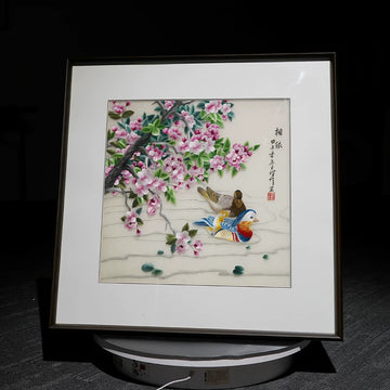 Loving Pair‑Square Peach Blossom Mandarin Duck Wall Decor