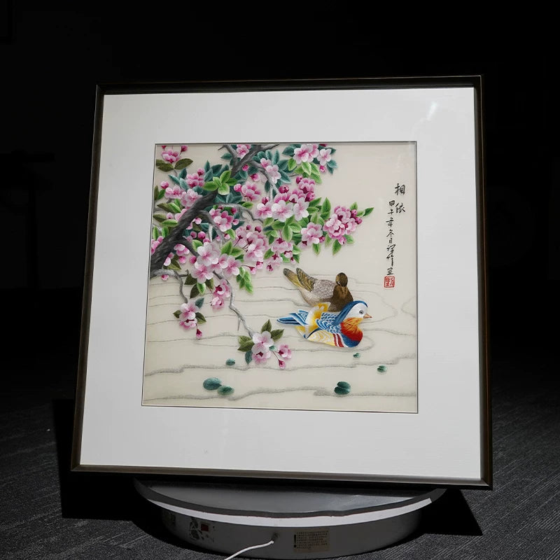 Loving Pair‑Square Peach Blossom Mandarin Duck Wall Decor