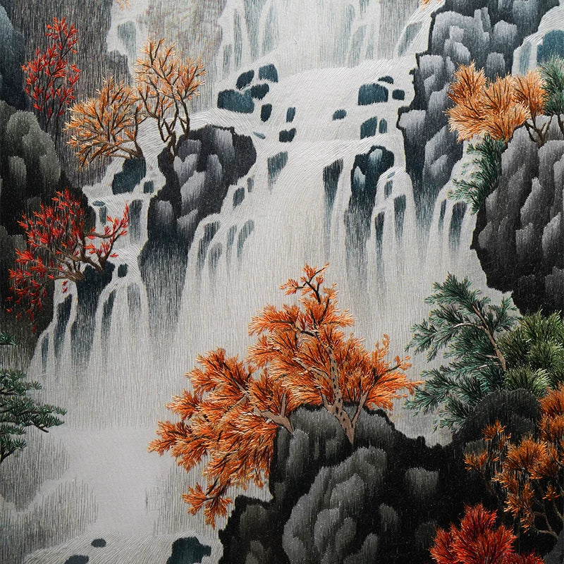 Hand‑Stitched Embroidery** Elegant Mountain Dwelling‑Horizontal
