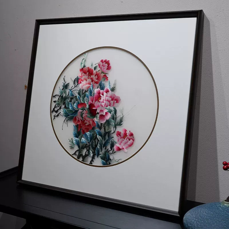 Handmade Su Embroidery - Peony Triptych