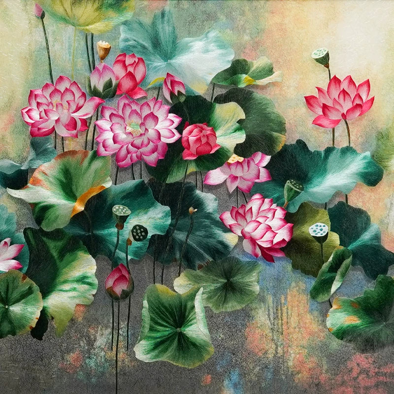 Lotus Pond Charm-Horizontal Suzhou Embroidery Wall Decor