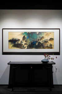 Jade‑Ridge Cloud‑Mist‑Horizontal Framed Wall Piece