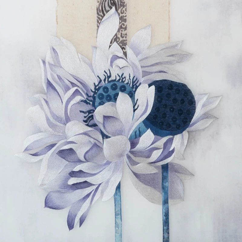 Purple Lotus Charm-3-Panel Embroidered Wall Decor