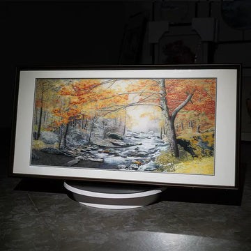 Silk Embroidery Fall Foliage Creek Landscape Art