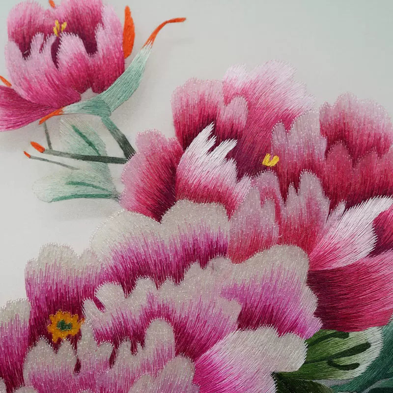 Handmade Su Embroidery - Peony Triptych