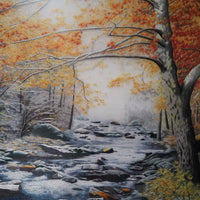 Silk Embroidery Fall Foliage Creek Landscape Art