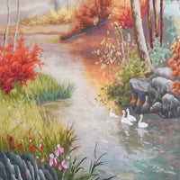 **Handmade Artisan Embroidery** Vertical Autumn Lakeside Scene