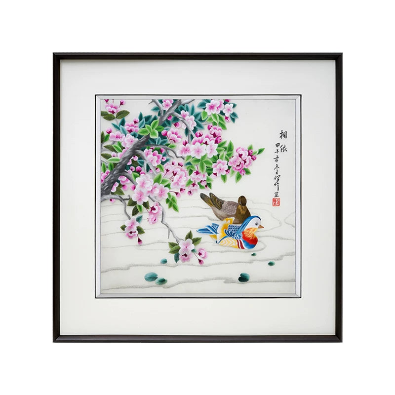 Loving Pair‑Square Peach Blossom Mandarin Duck Wall Decor