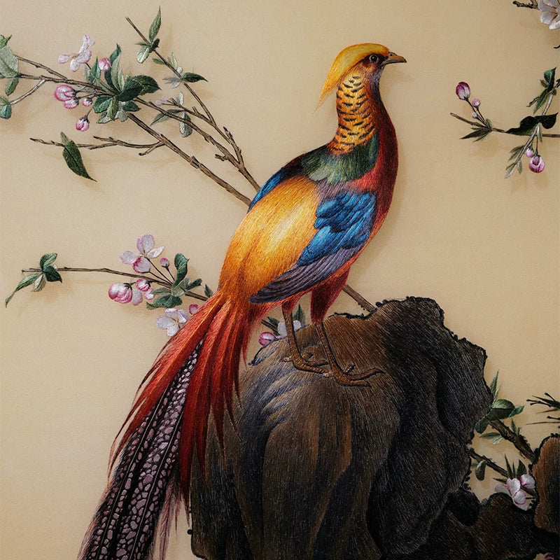 Colorful Golden Pheasant Bird Oil Painting Elegant Wall Deco