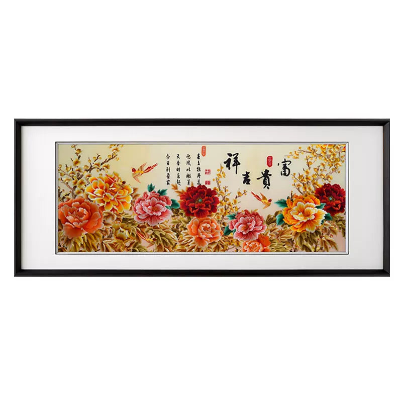 Hand Embroidered Peony Framed Wall Painting