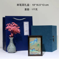 湘绣摆件紫光檀木笔筒手工刺绣双面绣创意中国风企业礼物礼品苏绣