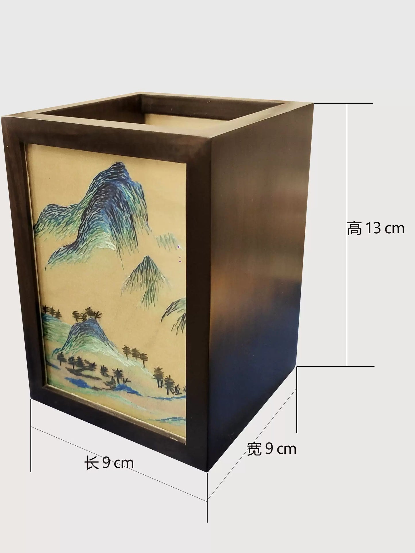 湘绣摆件紫光檀木笔筒手工刺绣双面绣创意中国风企业礼物礼品苏绣
