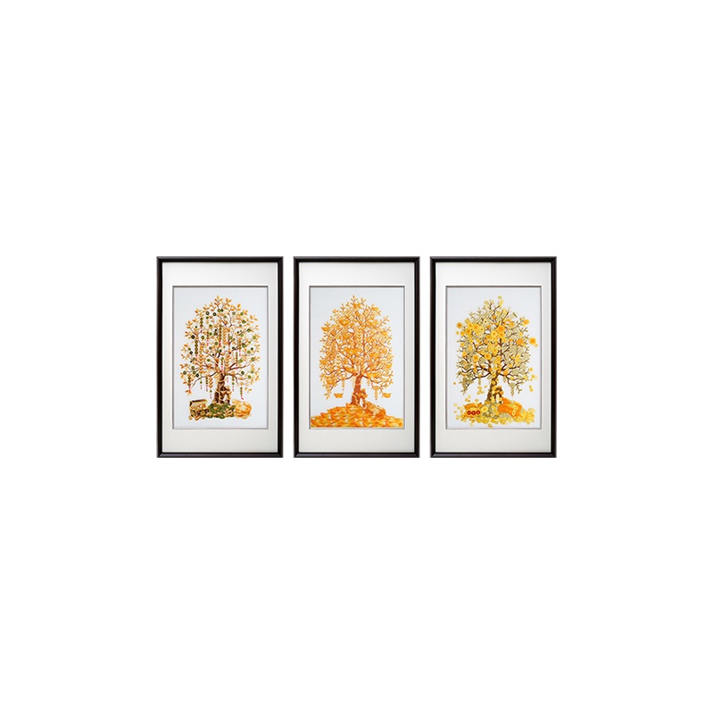 Gold & Treasure‑3‑Panel Money Tree Wall Decor