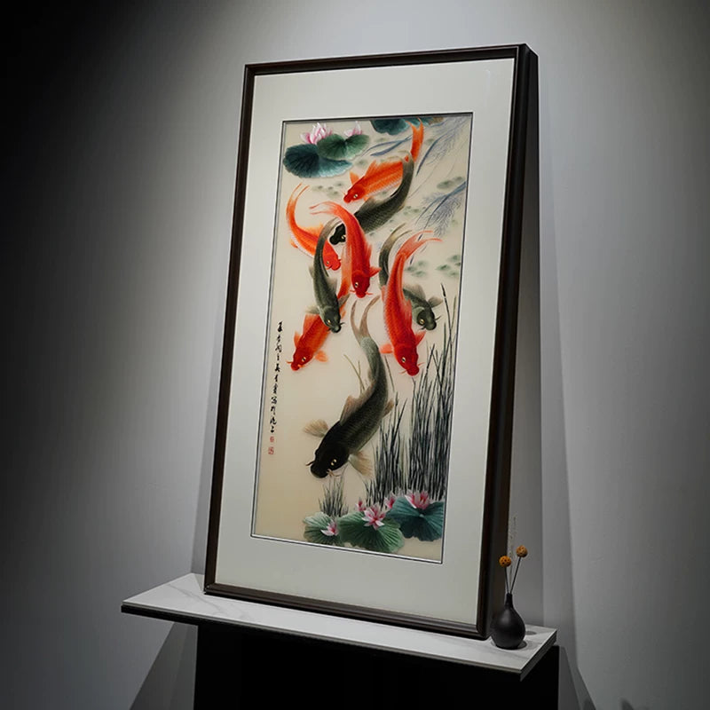 Nine Koi Blessing‑Vertical Koi Lotus Wall Decor