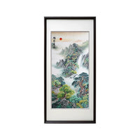 Hand‑Stitched Embroidery- Sunrise Over Green Hills‑Vertical Wall Piece