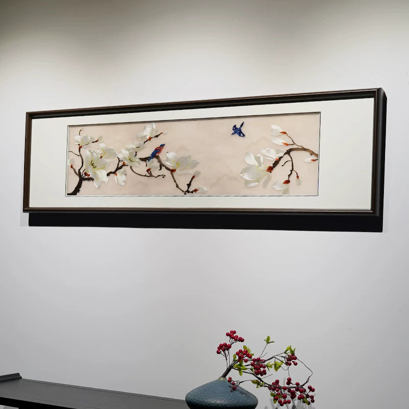 Magnolia Blessing‑Long Suzhou Embroidery Bird Wall Decor