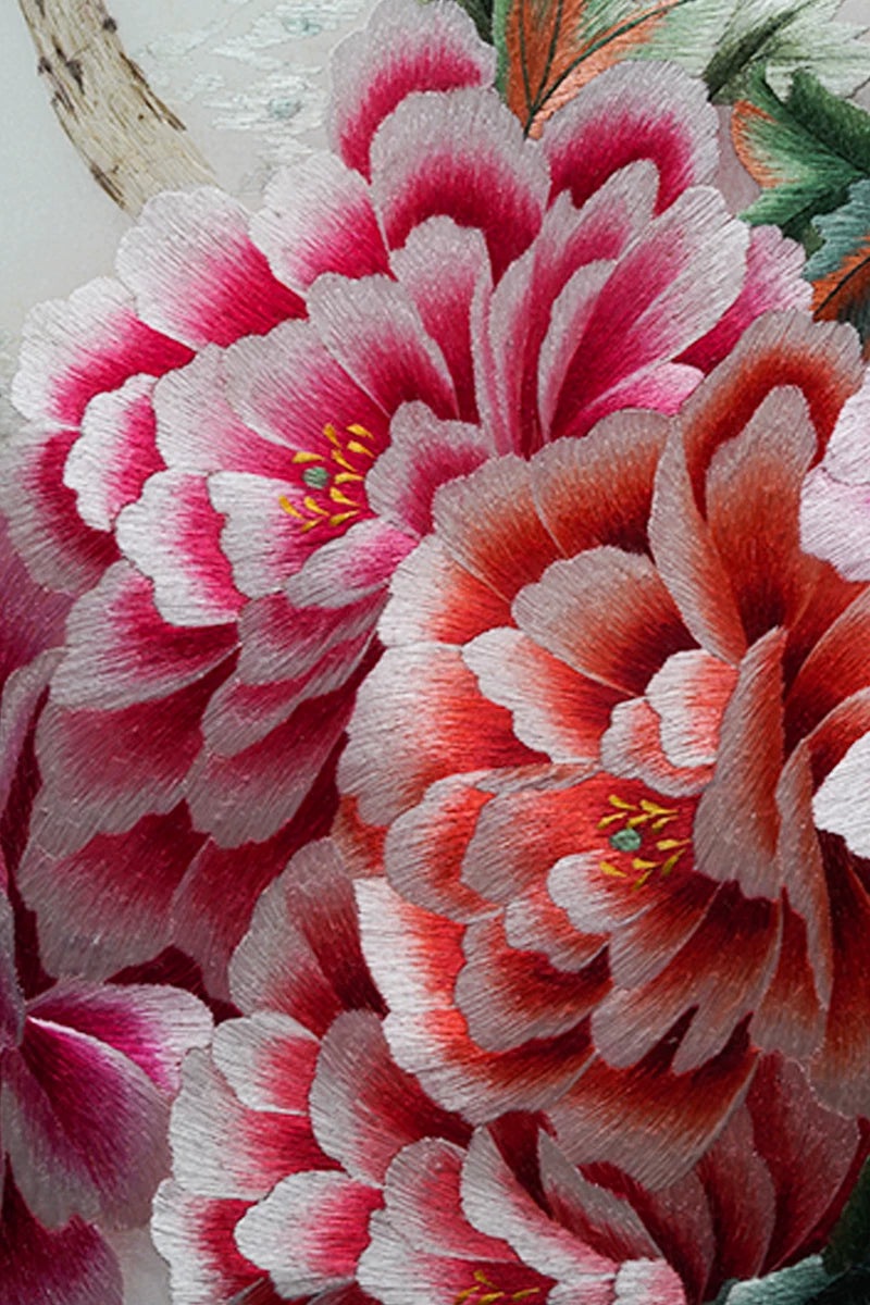 Handmade Blooming Peony Framed Embroidery Art