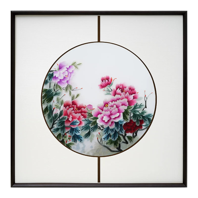 Handmade Su Embroidery - Peony Triptych
