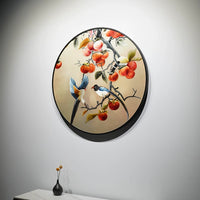 Round-Framed Suzhou Embroidery Persimmon Wall Hanging, Auspicious Chinese Art