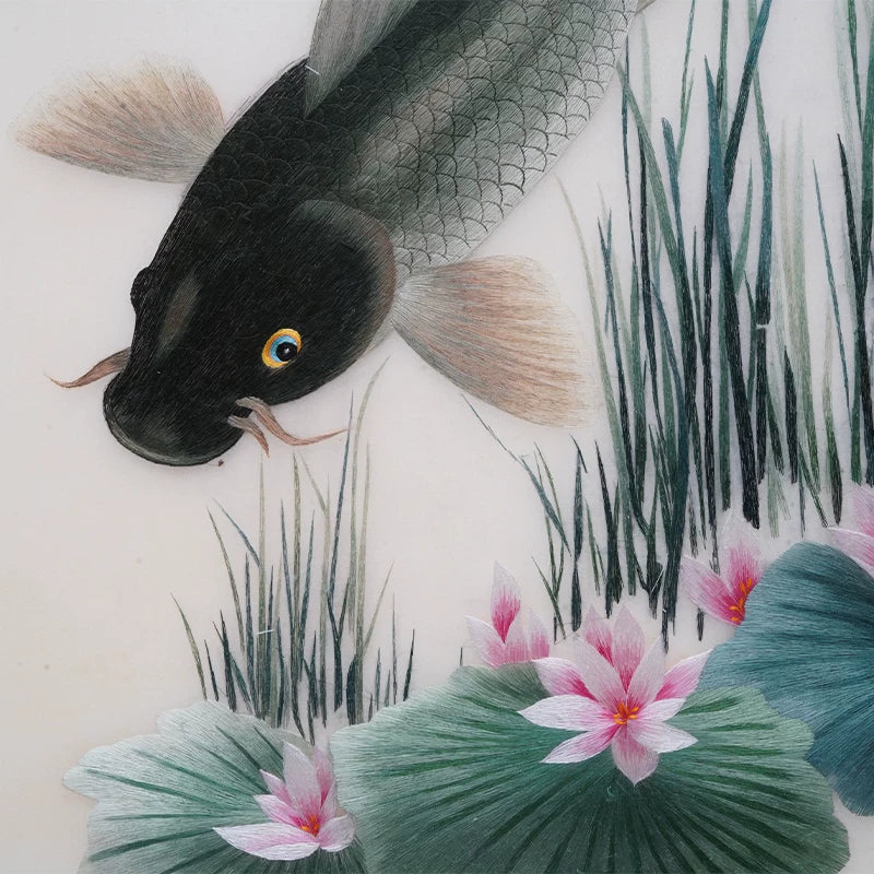 Nine Koi Blessing‑Vertical Koi Lotus Wall Decor
