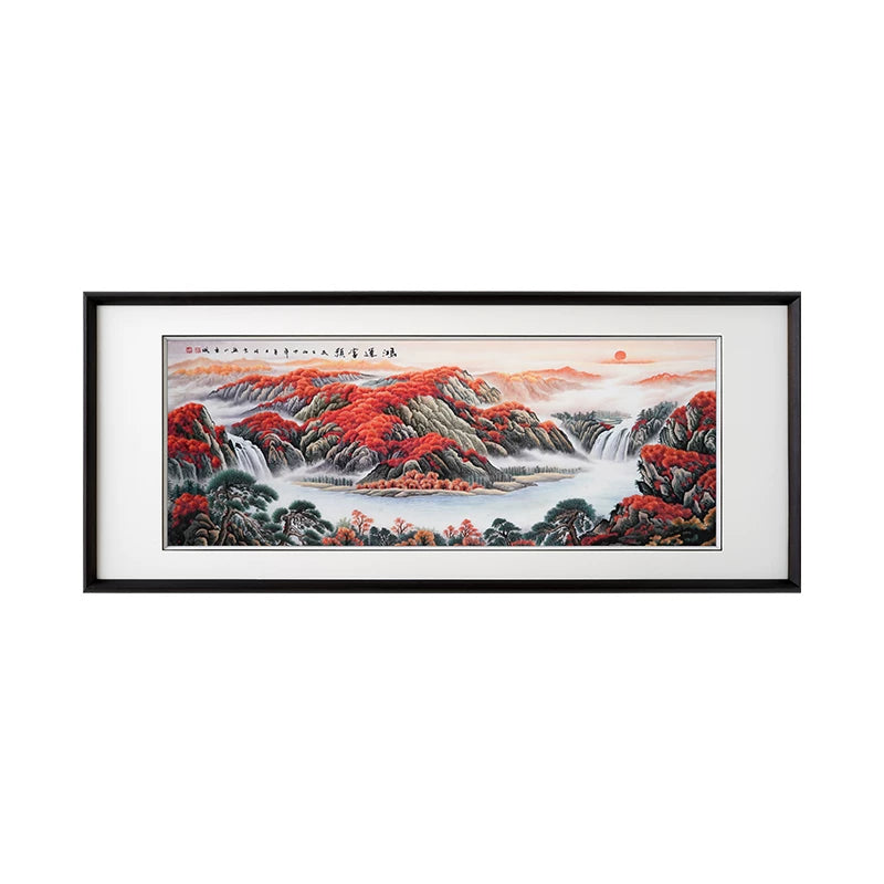 Handmade Artisan Embroidery** Horizontal Auspicious Red Mountain Landscape