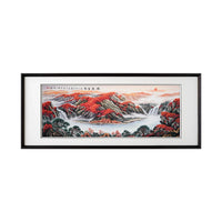 Handmade Artisan Embroidery** Horizontal Auspicious Red Mountain Landscape