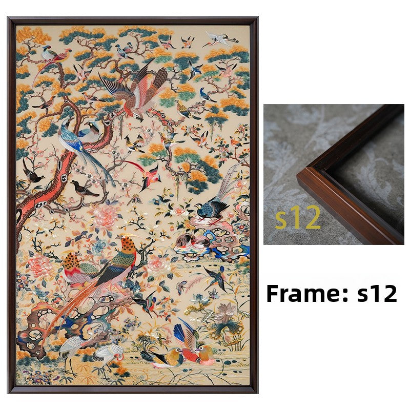 Auspicious Phoenix‑Vertical Suzhou Embroidery Bird Wall Decor