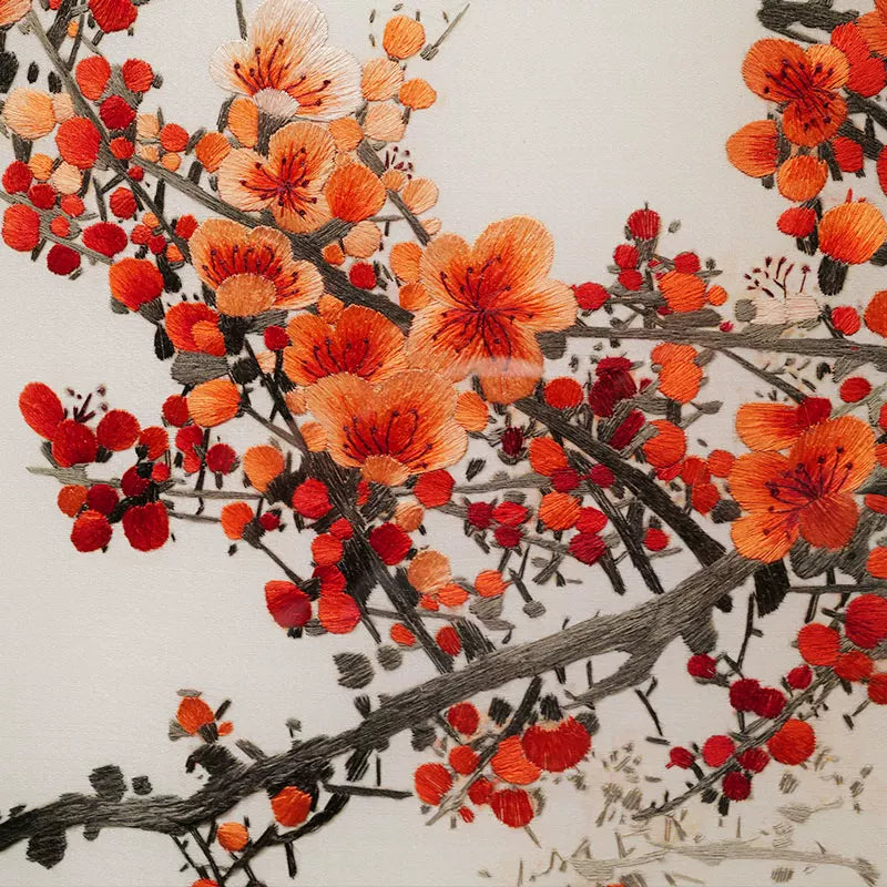 Chinese Silk Embroidery Plum Flower Wall Painting