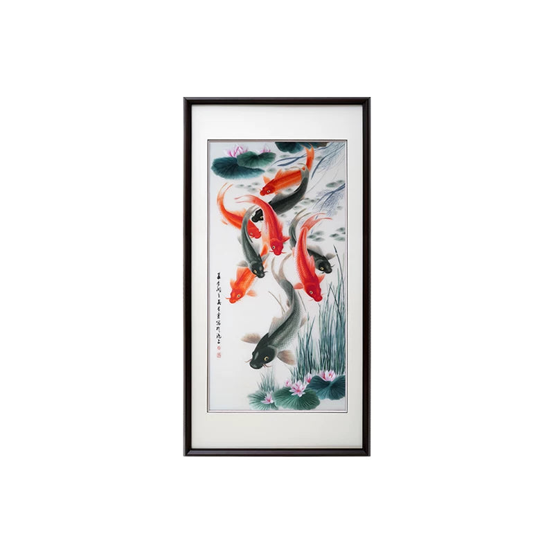 Nine Koi Blessing‑Vertical Koi Lotus Wall Decor