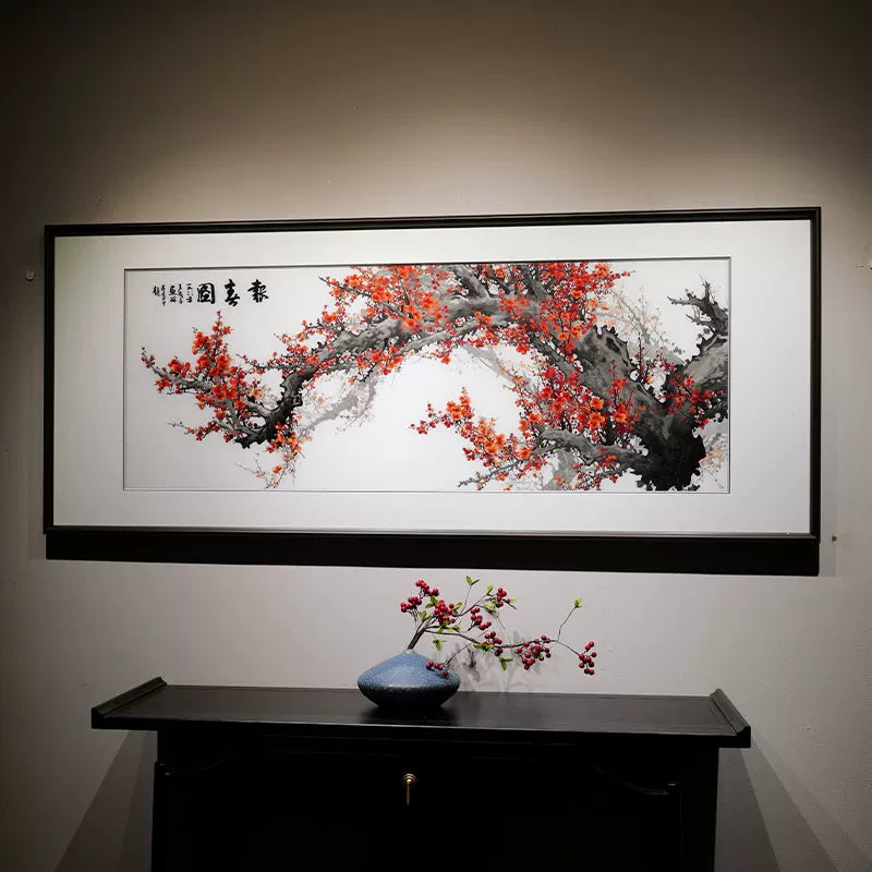 Chinese Silk Embroidery Plum Flower Wall Painting