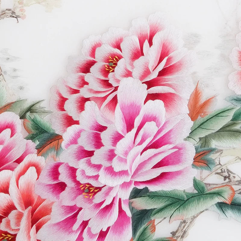 Handmade Blooming Peony Framed Embroidery Art