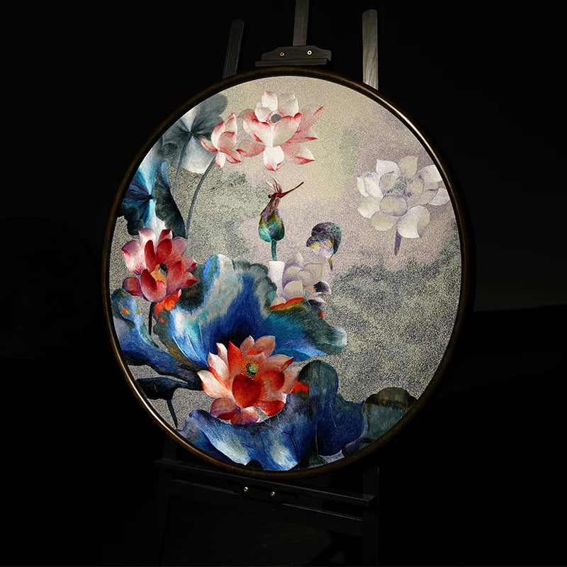 **Hand‑Stitched Embroidery** Pure Lotus Charm‑Round