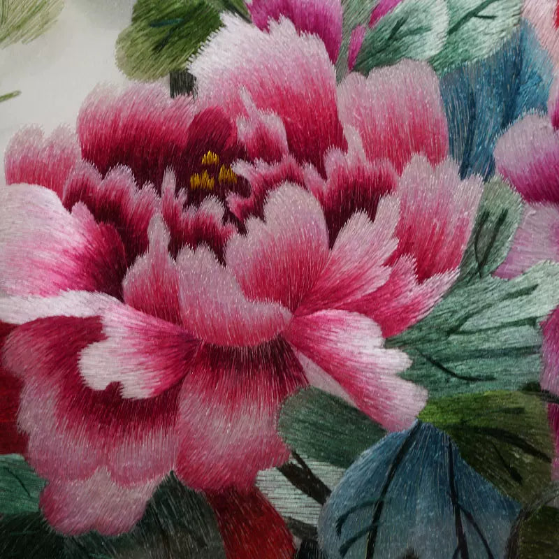 Handmade Su Embroidery - Peony Triptych