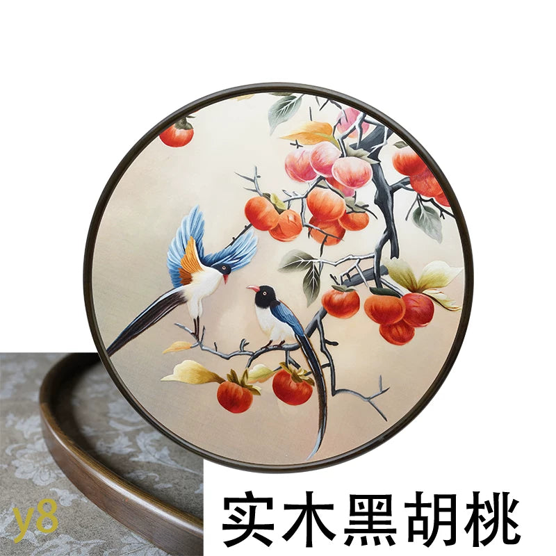 Round-Framed Suzhou Embroidery Persimmon Wall Hanging, Auspicious Chinese Art