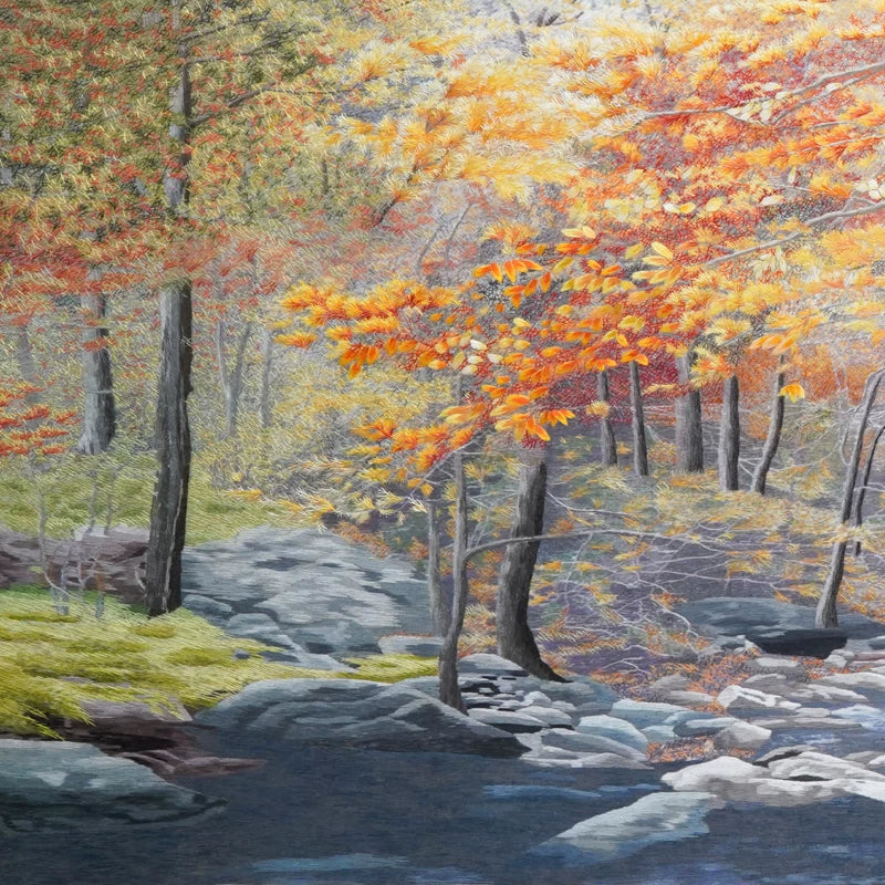 **Hand‑Stitched Embroidery** Autumn Maple Ravine‑Horizontal