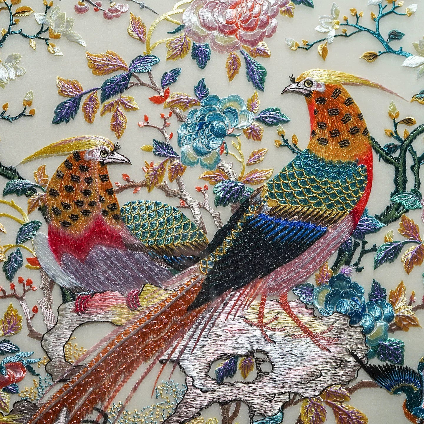Auspicious Phoenix‑Vertical Suzhou Embroidery Bird Wall Decor