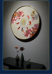 Handmade Koi Fish Blessing Framed Embroidery