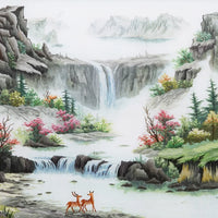Hand‑Stitched Embroidery** Green Mountain Fortune Landscape, Elevate Your Home Style
